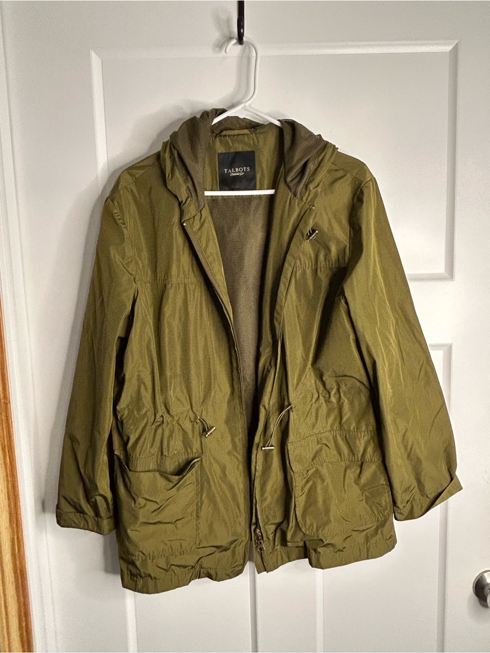 Talbots Women’s Med  Full Zip Utility Jacket Toggle Drawstring Waist Olive 3886